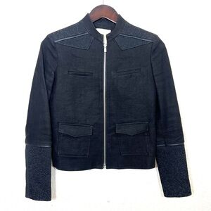 Maje Depose Jacket Black Cotton Linen Zip Up Size S